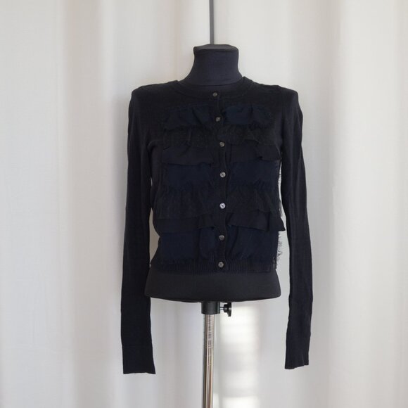 Vintage Y2K Abercrombie & Fitch Ruffle Lace Babydoll Cardigan Sweater Sz S - Picture 2 of 9